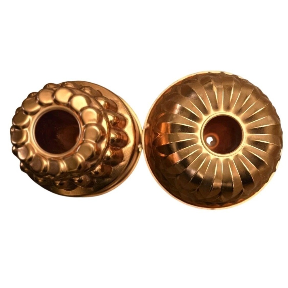 Vintage Copper Tone Bundt Jello Mold‎ Set Ring Tube Baking Decor 2 Piece